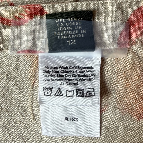 Eddie Bauer Floral A-Line Linen Skirt Large 12 Boho Hippie Tan Red Orange Fall - Picture 8 of 11